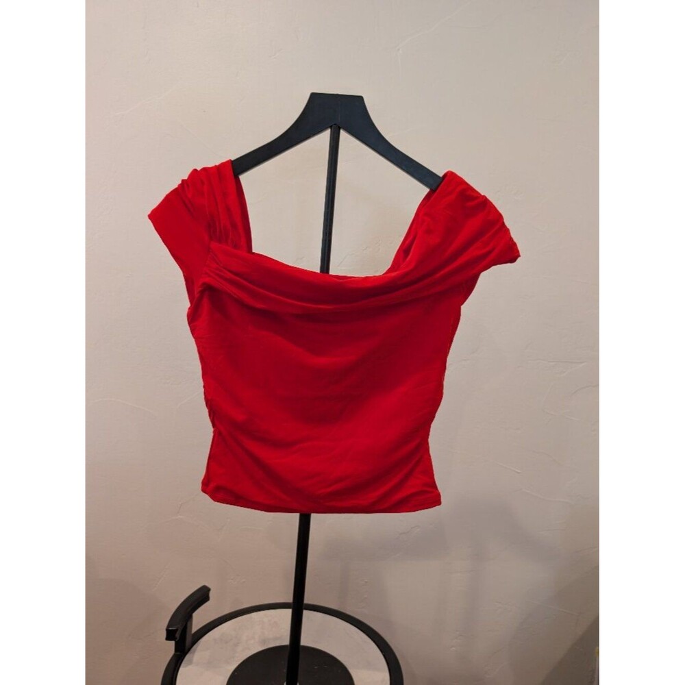 SUUKSESS Red Off‑Shoulder Draped Top • Size M